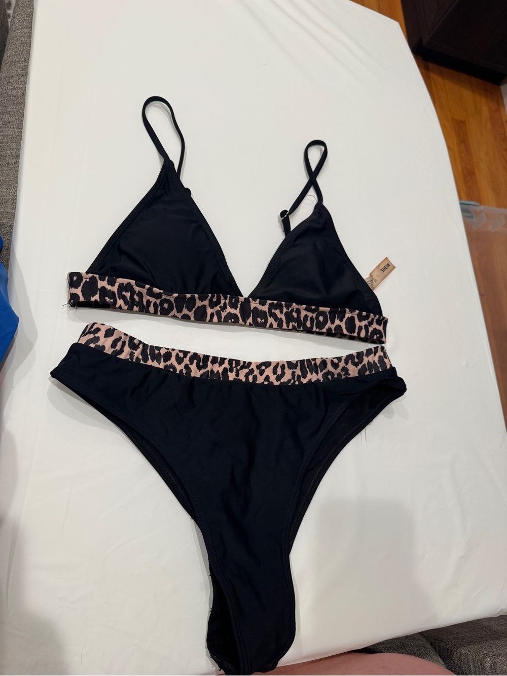 SHEIN Black Bikini with Leopard-Print Trim